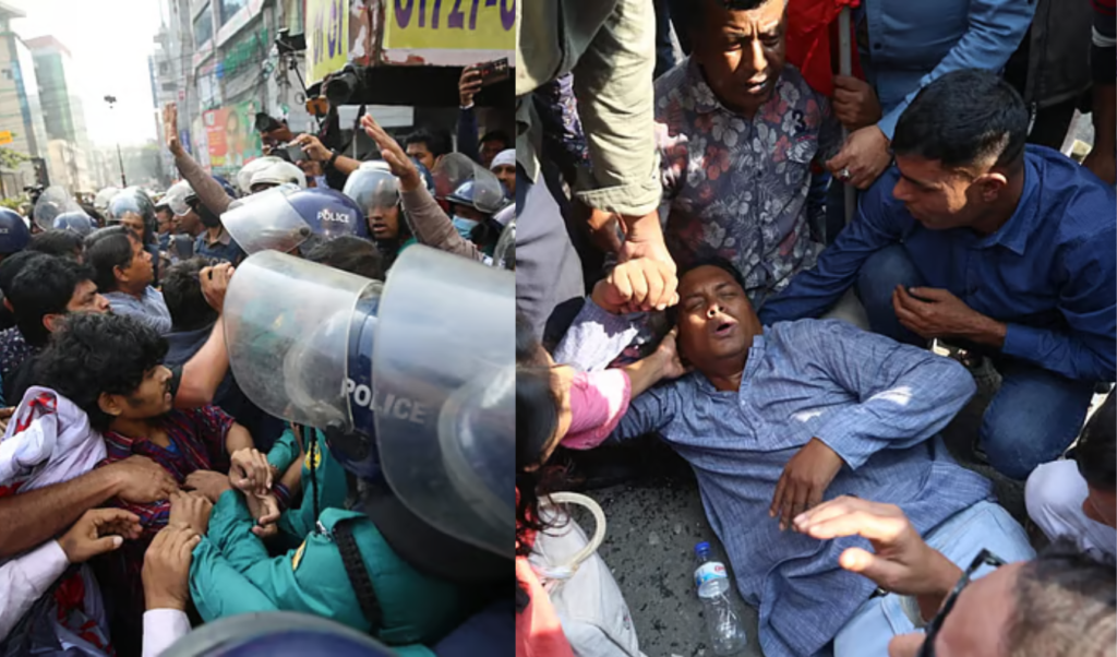 বাম জোটের বিক্ষোভ মিছিলে পুলিশের লাঠিচার্জ আহত বহু বাম সংগঠনগুলোর মিছিলে পুলিশের লাঠিপেটা, আহত বহু