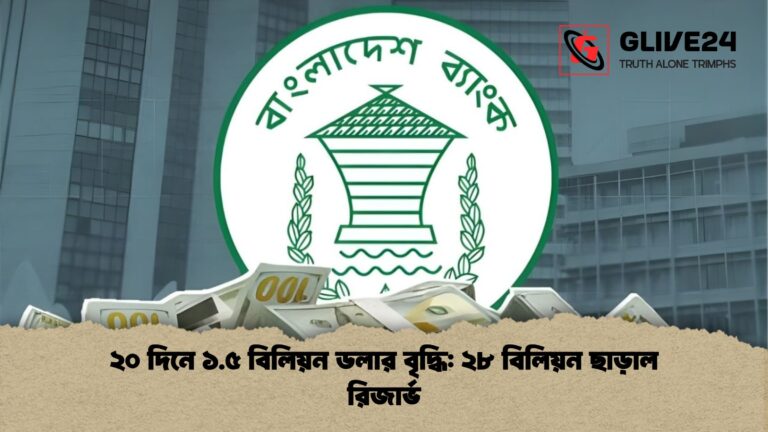 ২০ দিনে ১.৫ বিলিয়ন ডলার বৃদ্ধি ২৮ বিলিয়ন ছাড়াল রিজার্ভ ২০ দিনে ১.৫ বিলিয়ন ডলার বৃদ্ধি: ২৮ বিলিয়ন ছাড়াল রিজার্ভ