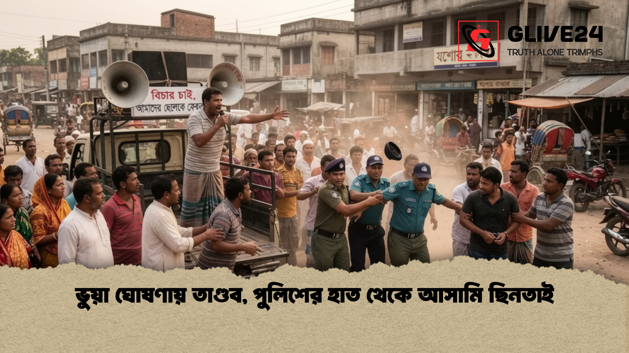 ভুয়া ঘোষণায় তাণ্ডব পুলিশের হাত থেকে আসামি ছিনতাই ভুয়া ঘোষণায় তাণ্ডব, পুলিশের হাত থেকে আসামি ছিনতাই