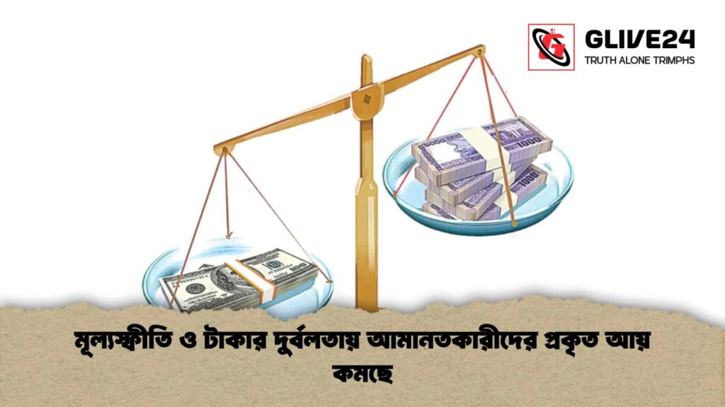 মূল্যস্ফীতি ও টাকার দুর্বলতায় আমানতকারীদের প্রকৃত আয় কমছে মূল্যস্ফীতি ও টাকার দুর্বলতায় আমানতকারীদের প্রকৃত আয় কমছে