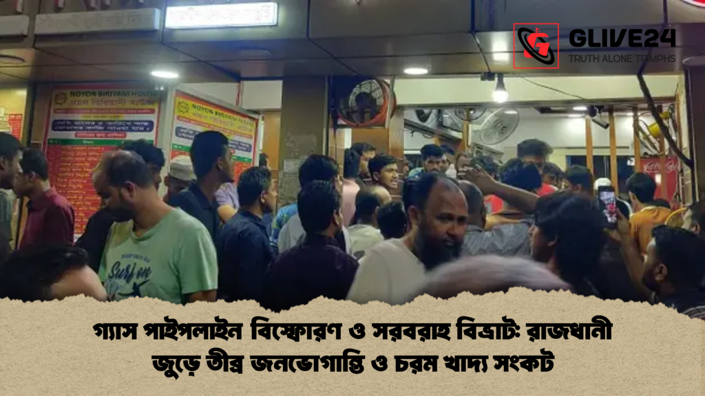 গ্যাস পাইপলাইন বিস্ফোরণ ও সরবরাহ বিভ্রাট রাজধানী জুড়ে তীব্র জনভোগান্তি ও চরম খাদ্য সংকট গ্যাস পাইপলাইন বিস্ফোরণ ও সরবরাহ বিভ্রাট: রাজধানী জুড়ে তীব্র জনভোগান্তি ও চরম খাদ্য সংকট