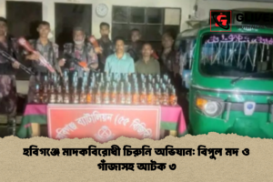 হবিগঞ্জে মাদকবিরোধী চিরুনি অভিযান: বিপুল মদ ও গাঁজাসহ আটক ৩