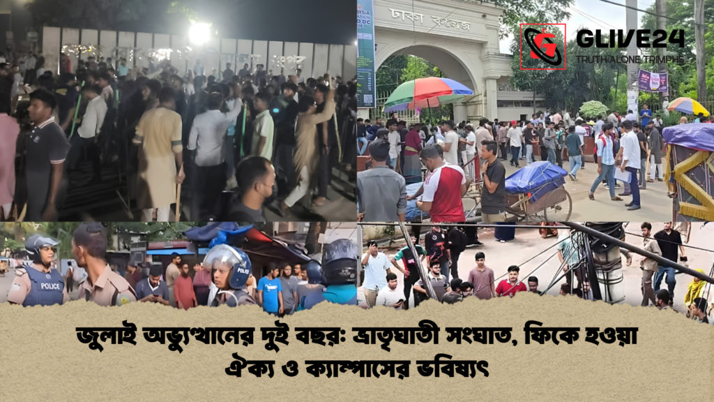 জুলাই অভ্যুত্থানের দুই বছর: ভ্রাতৃঘাতী সংঘাত, ফিকে হওয়া ঐক্য ও ক্যাম্পাসের ভবিষ্যৎ জুলাই অভ্যুত্থানের দুই বছর ভ্রাতৃঘাতী সংঘাত ফিকে হওয়া ঐক্য ও ক্যাম্পাসের ভবিষ্যৎ 2 জুলাই অভ্যুত্থানের দুই বছর: ভ্রাতৃঘাতী সংঘাত, ফিকে হওয়া ঐক্য ও ক্যাম্পাসের ভবিষ্যৎ