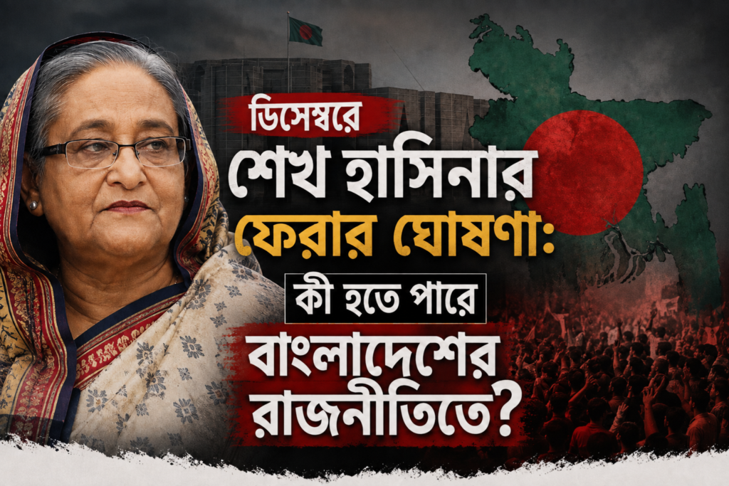 ডিসেম্বরে শেখ হাসিনার ফেরার ঘোষণা কী হতে পারে বাংলাদেশের রাজনীতিতে ডিসেম্বরে শেখ হাসিনার ফেরার ঘোষণা: কী হতে পারে বাংলাদেশের রাজনীতিতে?