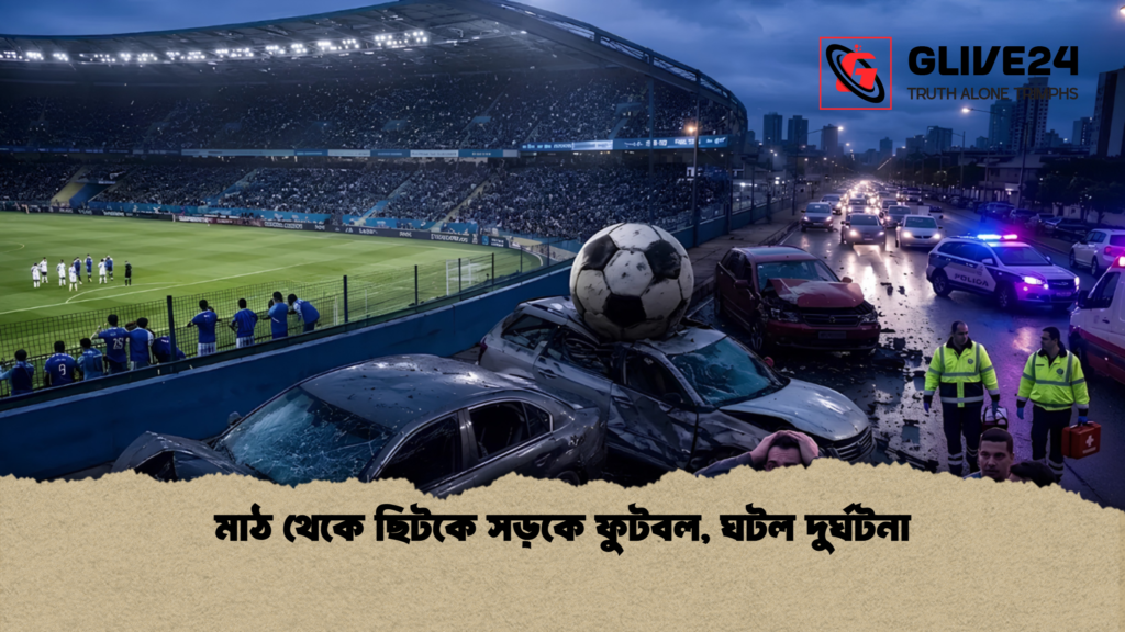 মাঠ থেকে ছিটকে সড়কে ফুটবল ঘটল দুর্ঘটনা 1 মাঠ থেকে ছিটকে সড়কে ফুটবল, ঘটল দুর্ঘটনা