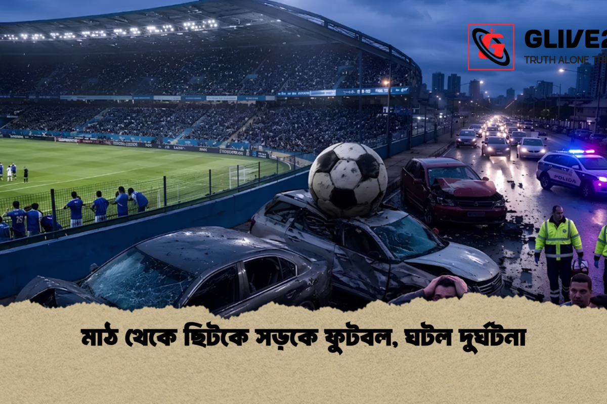 মাঠ থেকে ছিটকে সড়কে ফুটবল, ঘটল দুর্ঘটনা