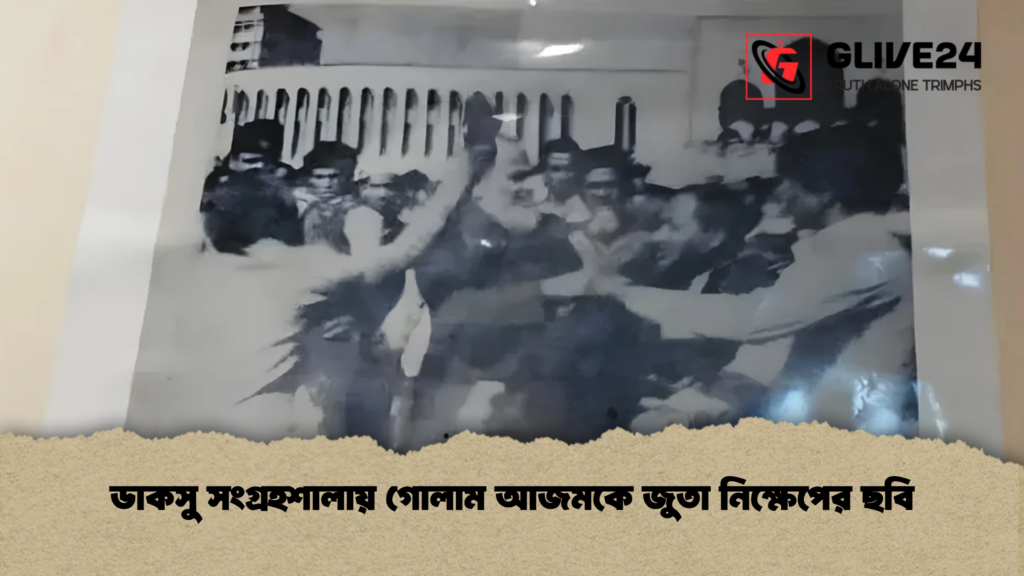 ডাকসু সংগ্রহশালায় গোলাম আজমকে জুতা নিক্ষেপের ছবি