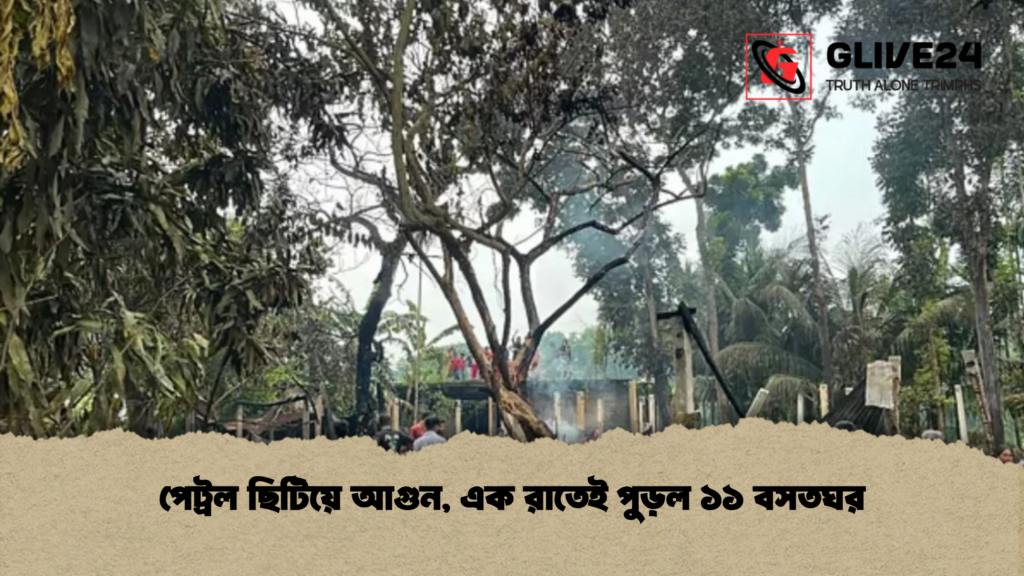 পেট্রল ছিটিয়ে আগুন এক রাতেই পুড়ল ১১ বসতঘর পেট্রল ছিটিয়ে আগুন, এক রাতেই পুড়ল ১১ বসতঘর