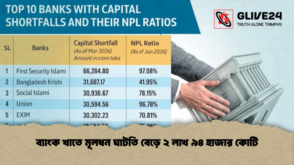 ব্যাংক খাতে মূলধন ঘাটতি বেড়ে ২ লাখ ৯৪ হাজার কোটি